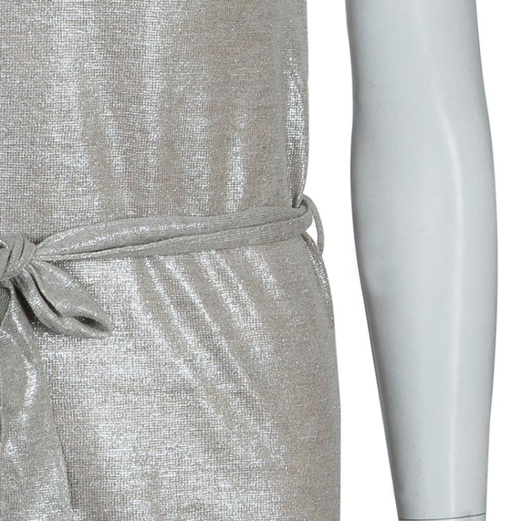 Pre Owned Chloe Metallic Double Layer Belted Tank Dress M