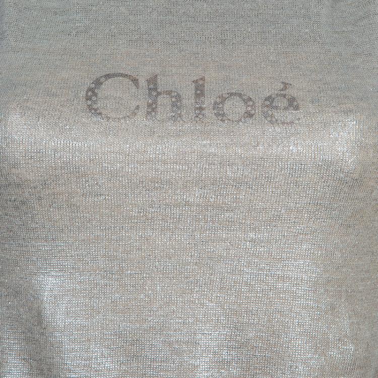 Pre Owned Chloe Metallic Double Layer Belted Tank Dress M