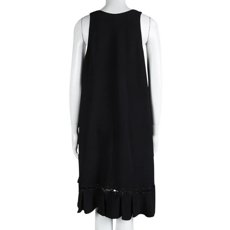 Pre Owned Chloe Black A-Line Ruffle Bottom Tie Detail Sleeveless Dress L