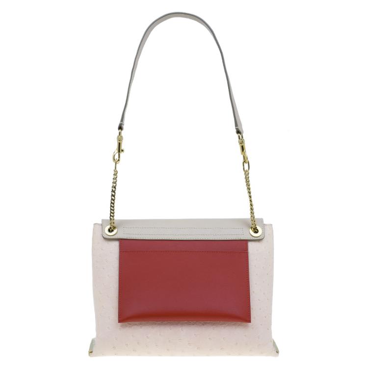 Pre Owned Chloe Pink Tri Color Ostrich Leather Medium Clare Shoulder Bag