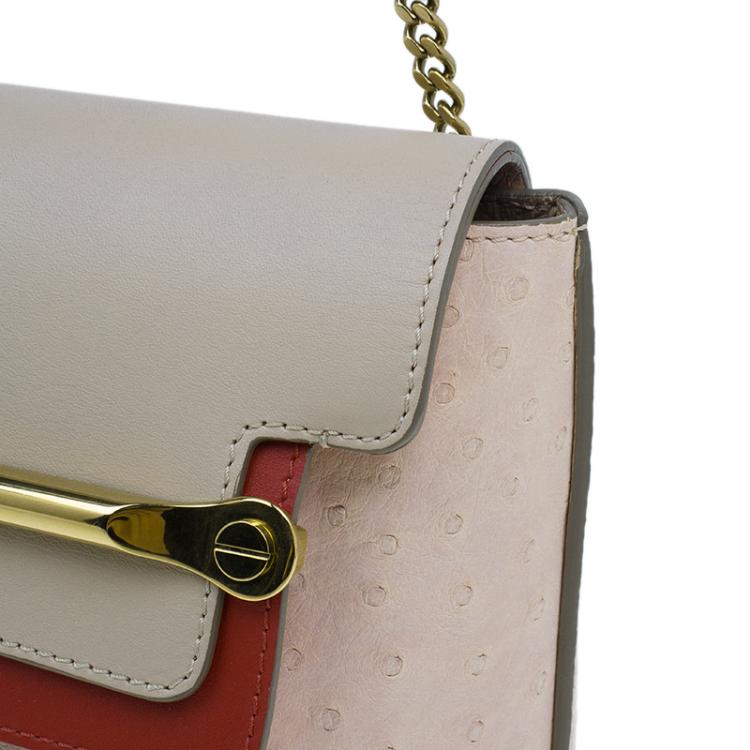 Pre Owned Chloe Pink Tri Color Ostrich Leather Medium Clare Shoulder Bag