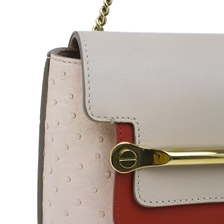 Pre Owned Chloe Pink Tri Color Ostrich Leather Medium Clare Shoulder Bag