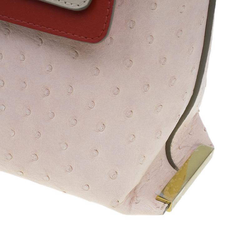 Pre Owned Chloe Pink Tri Color Ostrich Leather Medium Clare Shoulder Bag