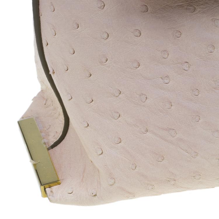 Pre Owned Chloe Pink Tri Color Ostrich Leather Medium Clare Shoulder Bag