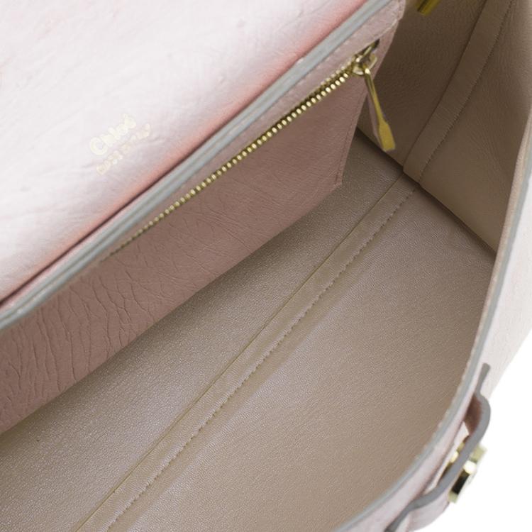 Pre Owned Chloe Pink Tri Color Ostrich Leather Medium Clare Shoulder Bag
