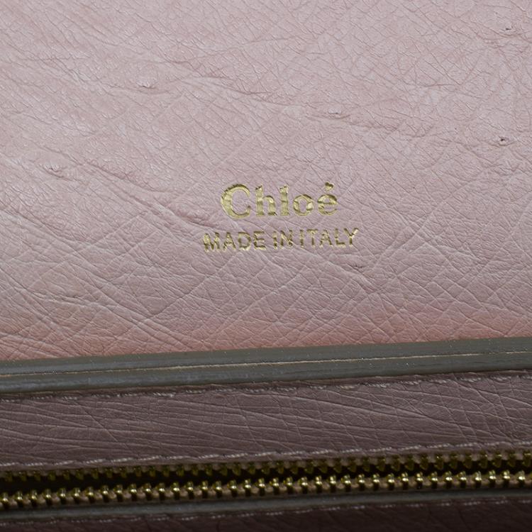 Pre Owned Chloe Pink Tri Color Ostrich Leather Medium Clare Shoulder Bag