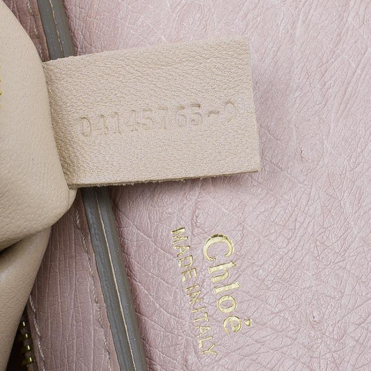 Pre Owned Chloe Pink Tri Color Ostrich Leather Medium Clare Shoulder Bag