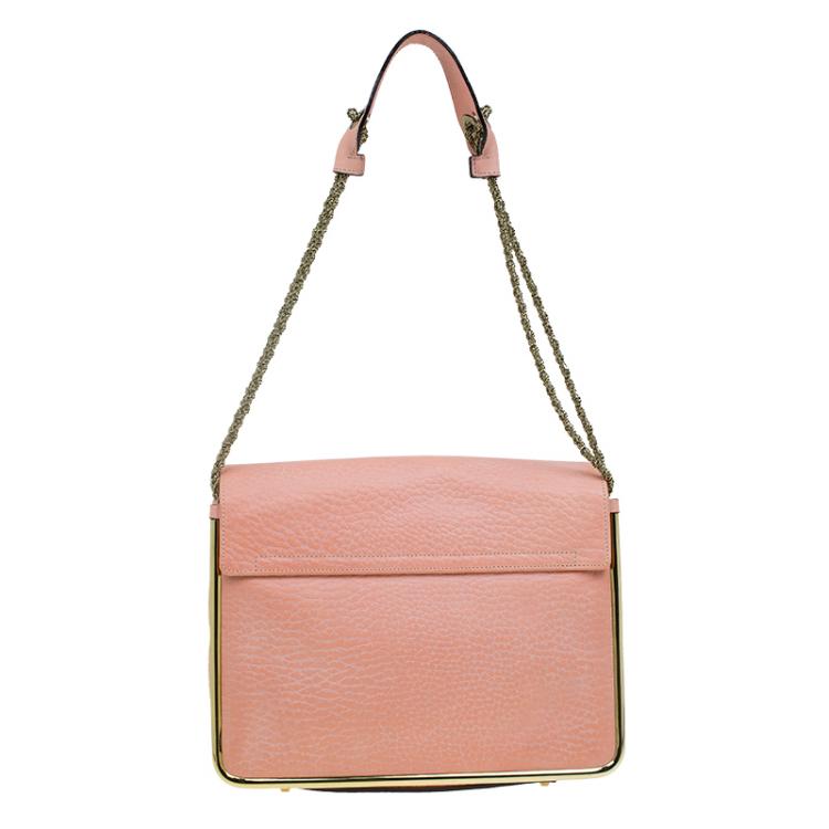 Pre Owned Chloe Beige Pebbled Leather Medium Sally Flap Shoulder Bag