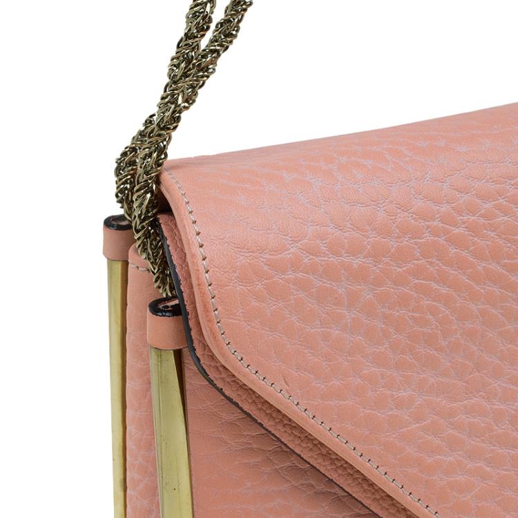 Pre Owned Chloe Beige Pebbled Leather Medium Sally Flap Shoulder Bag