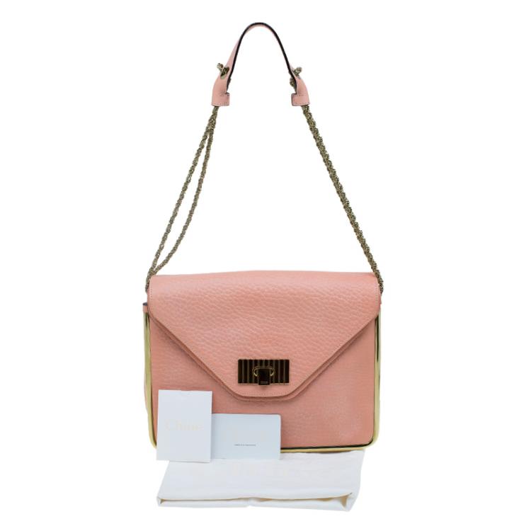 Pre Owned Chloe Beige Pebbled Leather Medium Sally Flap Shoulder Bag