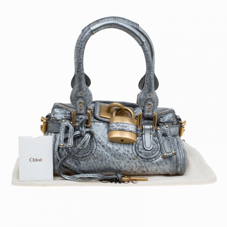 Pre Owned Chloe Silver Leather Mini Paddington Satchel