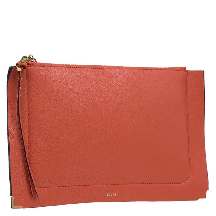 Pre Owned Chloe Orange Leather Ghost Clutch