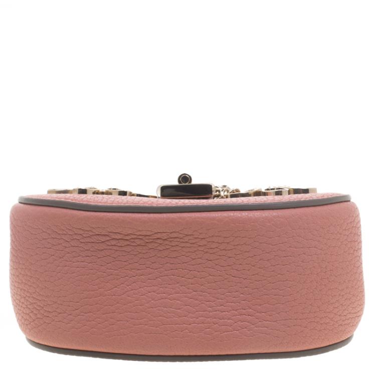 Pre Owned Chloe Misty Rose Leather Nano Flowers Crystal Embellished Drew Shoulder Bag