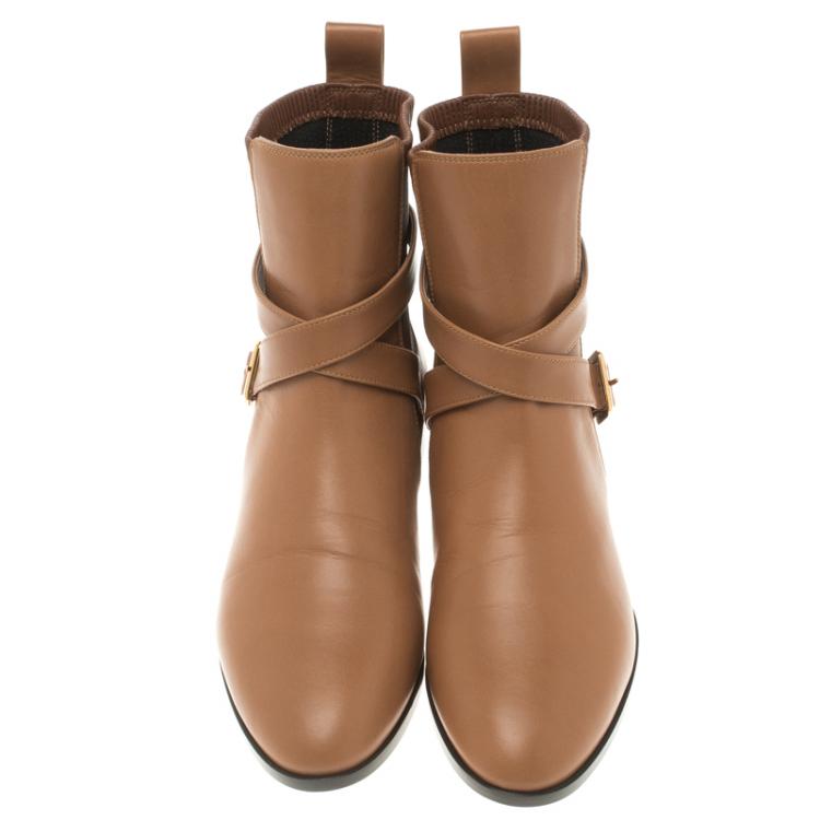 Pre Owned Chloe Brown Leather Flat Ankle Boots Size 39