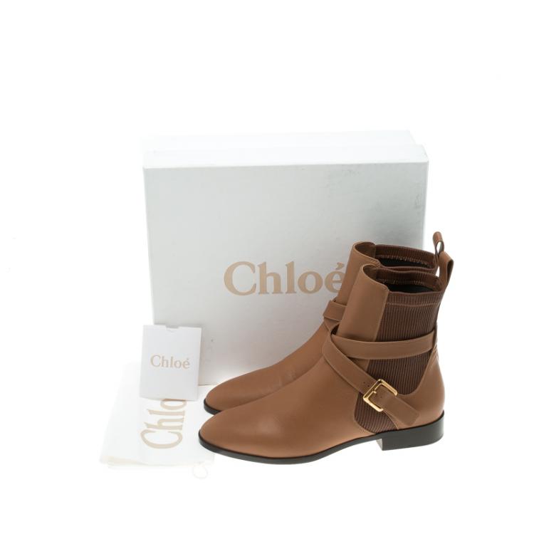 Pre Owned Chloe Brown Leather Flat Ankle Boots Size 39