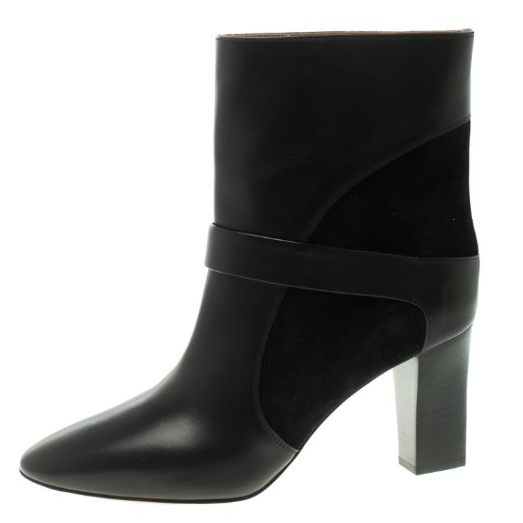 Pre Owned Chloe Black Leather and Suede Ankle Boots Size 38.5