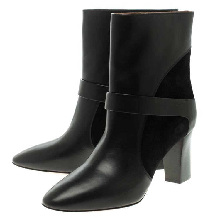 Pre Owned Chloe Black Leather and Suede Ankle Boots Size 38.5