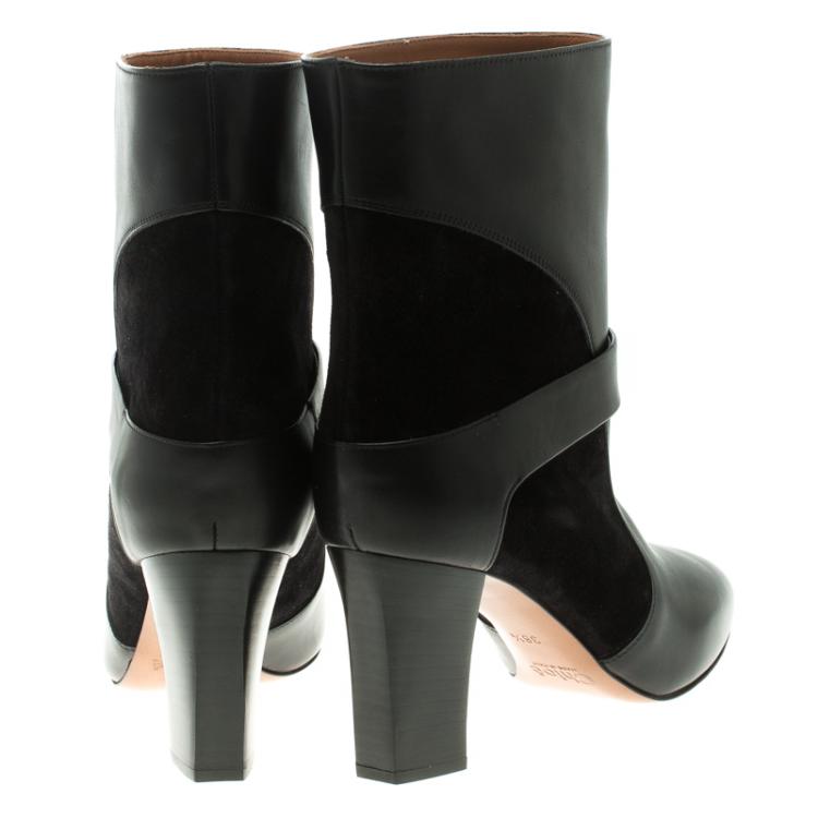 Pre Owned Chloe Black Leather and Suede Ankle Boots Size 38.5
