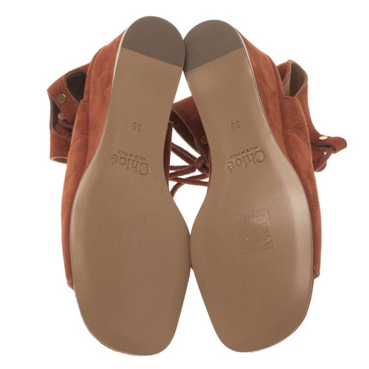 Pre Owned Chloe Orange Suede Gladiator Wedge Sandals Size 35