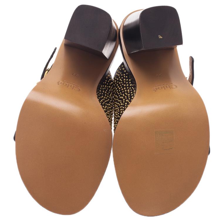 Pre Owned Chloe Black Studded Leather Buckle Mules Size 39