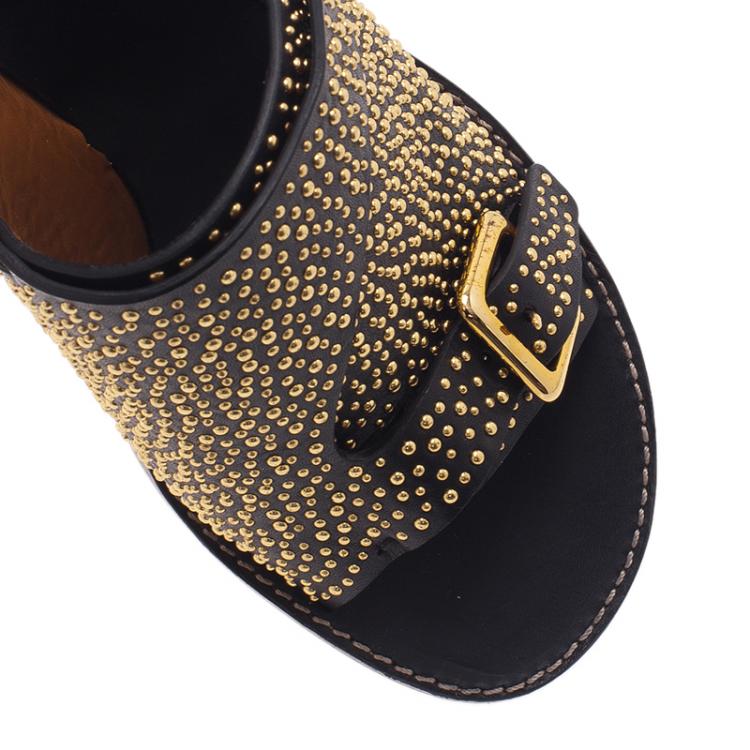 Pre Owned Chloe Black Studded Leather Buckle Mules Size 39