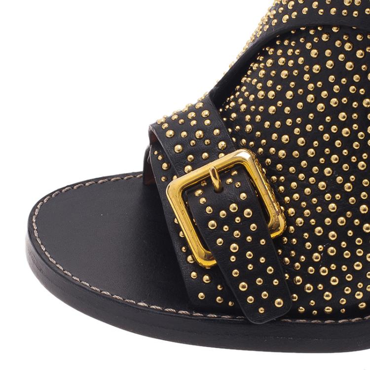 Pre Owned Chloe Black Studded Leather Buckle Mules Size 39