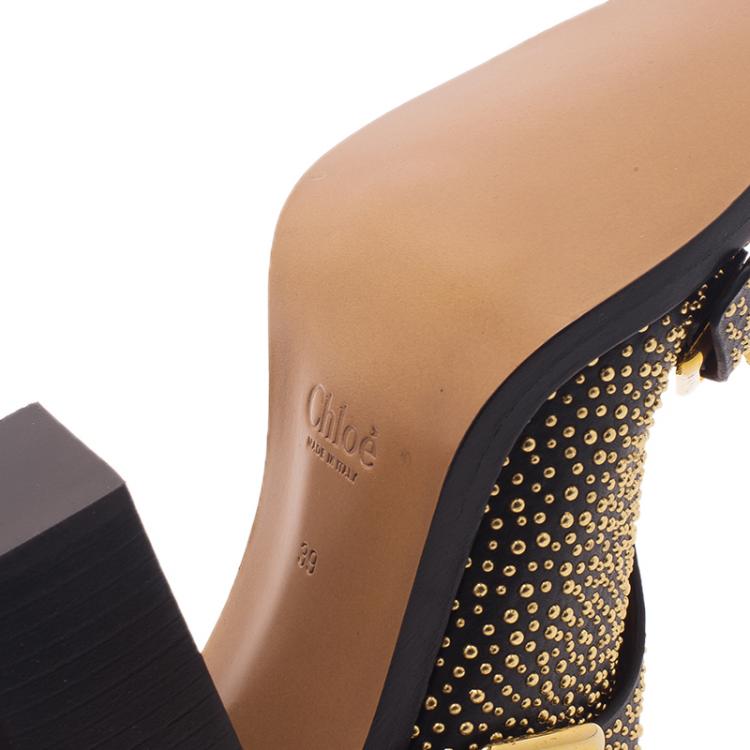 Pre Owned Chloe Black Studded Leather Buckle Mules Size 39