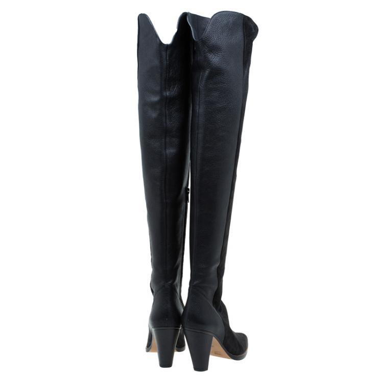 مملوكة مسبقًا Chloe Black Leather and Suede Over The Knee Boots Size 36