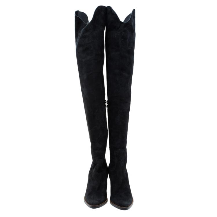 مملوكة مسبقًا Chloe Black Leather and Suede Over The Knee Boots Size 36