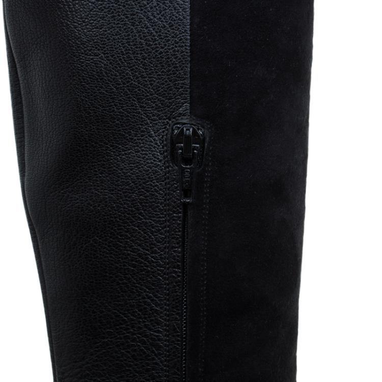 مملوكة مسبقًا Chloe Black Leather and Suede Over The Knee Boots Size 36