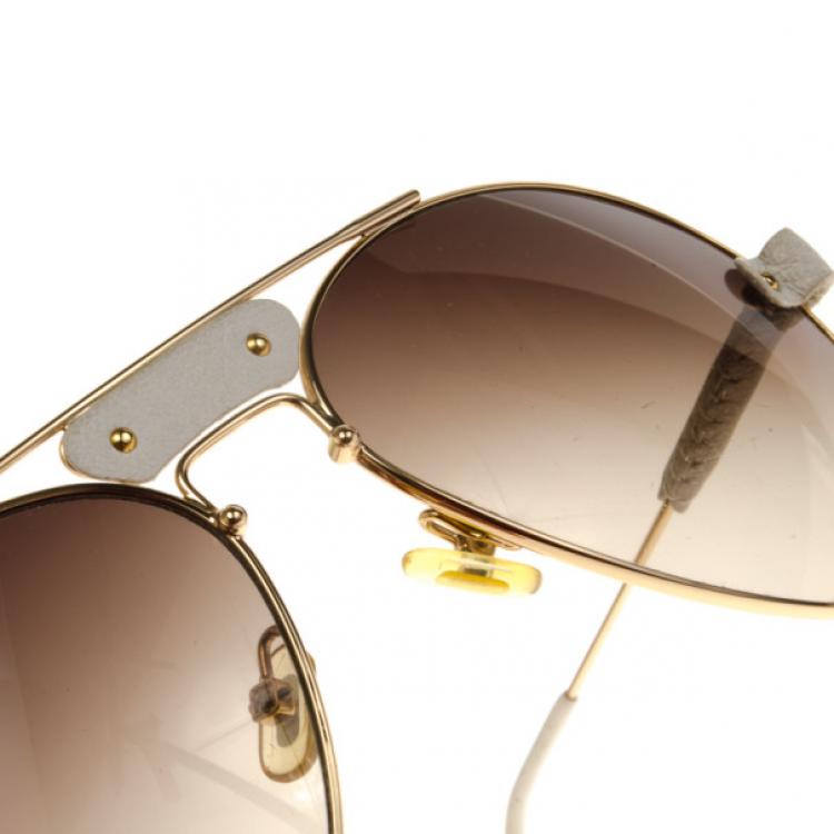 مملوكة مسبقًا Chloe Gold Rimmed Womens Aviators With White Leather Trim