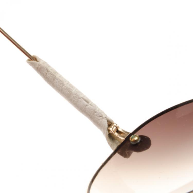 مملوكة مسبقًا Chloe Gold Rimmed Womens Aviators With White Leather Trim
