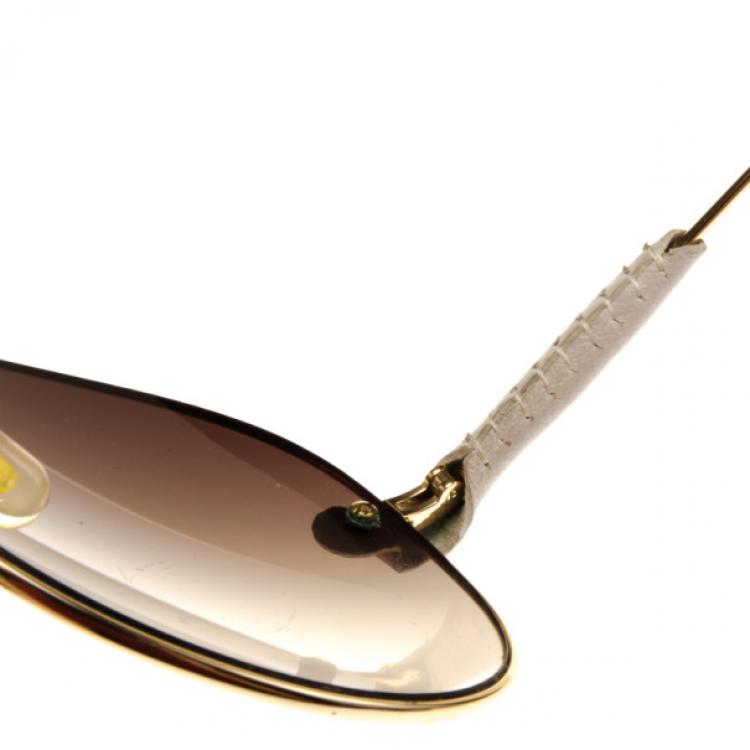 مملوكة مسبقًا Chloe Gold Rimmed Womens Aviators With White Leather Trim