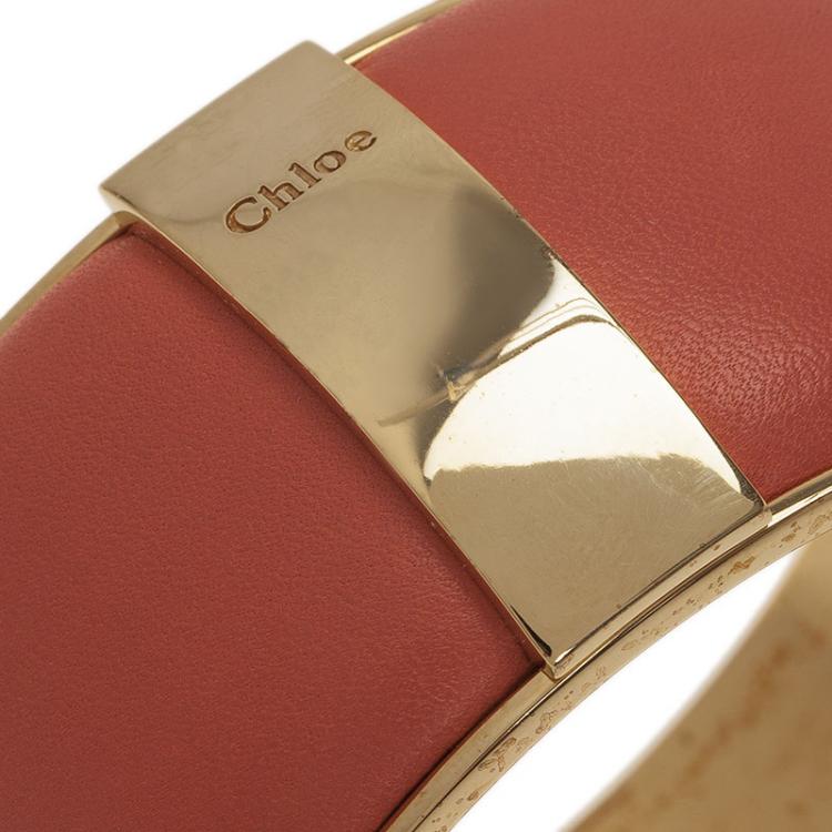 مملوكة مسبقًا Chloe Pink Leather Gold Tone Bangle Bracelet