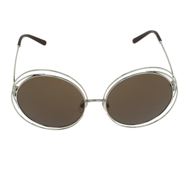 Pre Owned Chloe Gold Carlina CE114S 743 Oversized Round Sunglasses