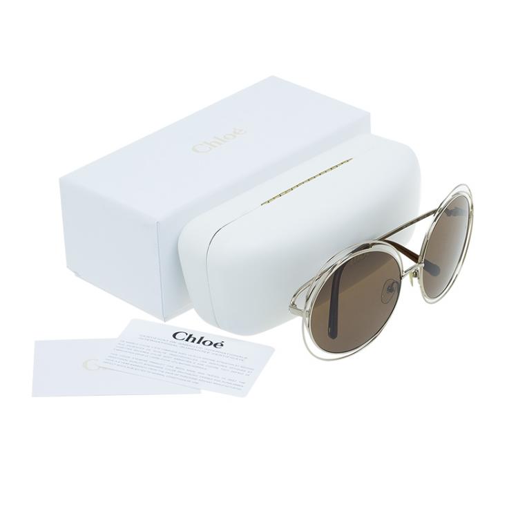Pre Owned Chloe Gold Carlina CE114S 743 Oversized Round Sunglasses