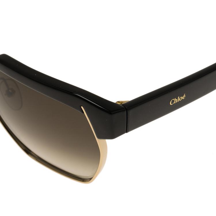 مملوكة مسبقًا Chloe Black Dafne Geometric Metal Mix Sunglasses