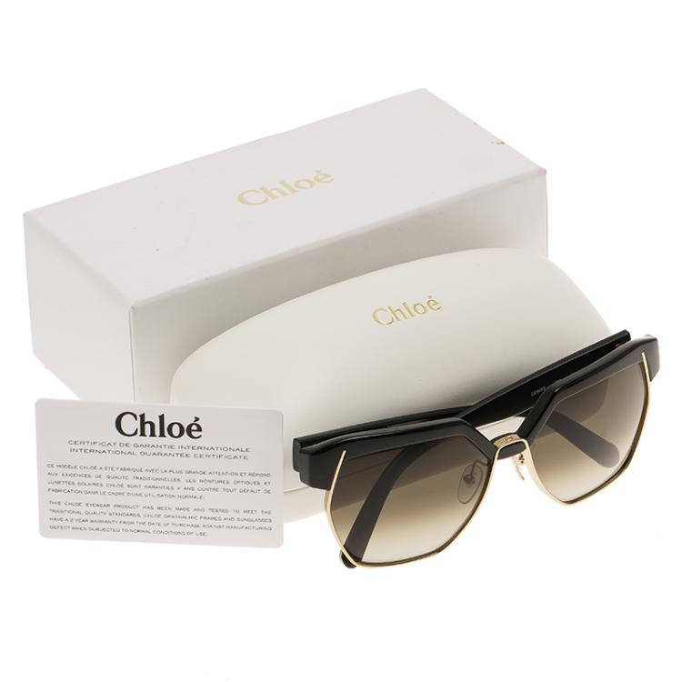 مملوكة مسبقًا Chloe Black Dafne Geometric Metal Mix Sunglasses