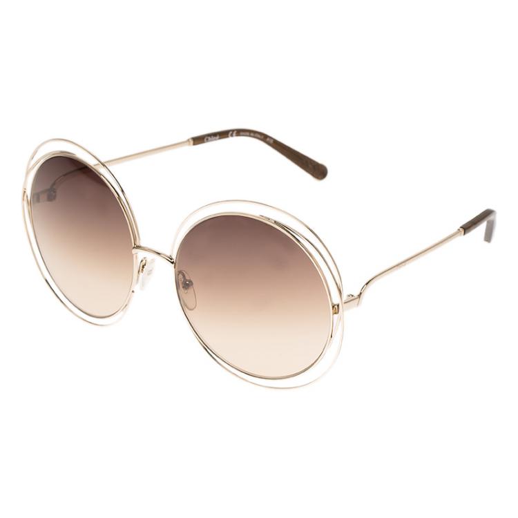 Pre Owned Chloe Gold Carlina Oversized Round Sunglasses