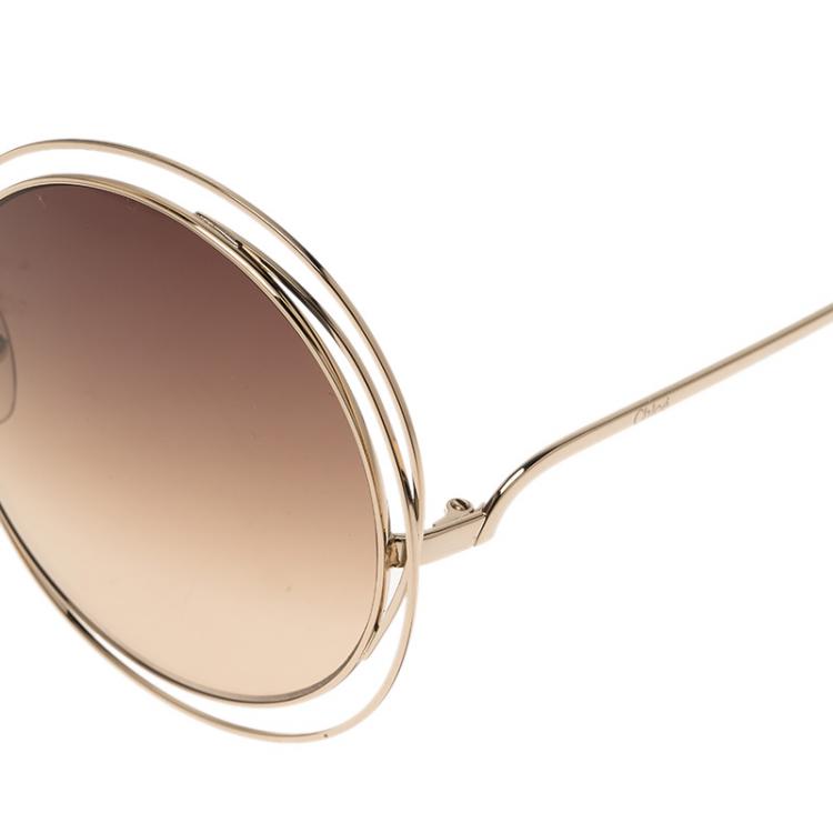 Pre Owned Chloe Gold Carlina Oversized Round Sunglasses