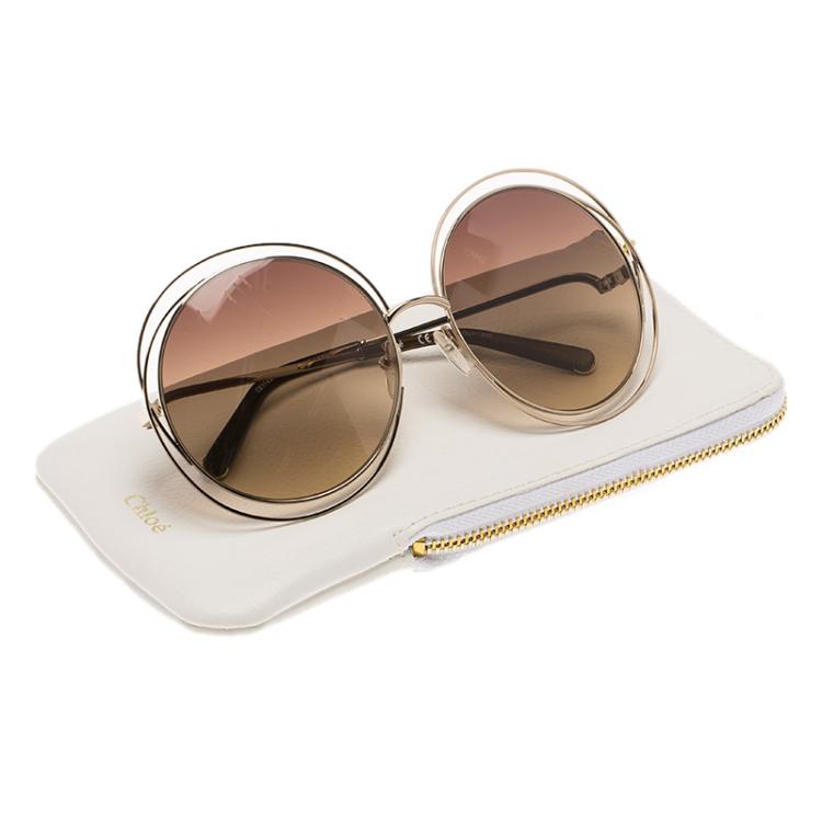 Pre Owned Chloe Gold Carlina Oversized Round Sunglasses