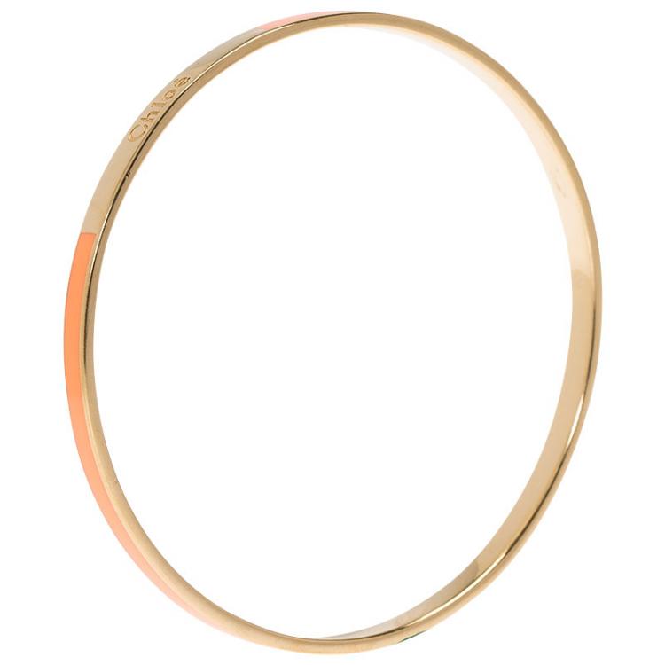 Pre Owned Chloe Holly Cream Enamel Gold Tone Narrow Bangle Bracelet