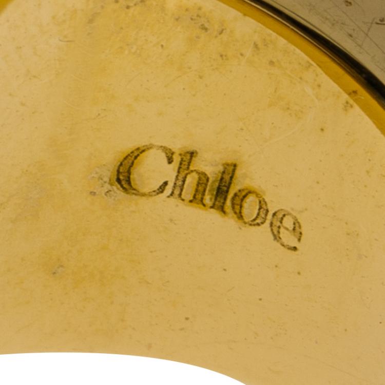 Pre Owned Chloe Bettina Green Natural Stone Gold Tone Ring Size 56