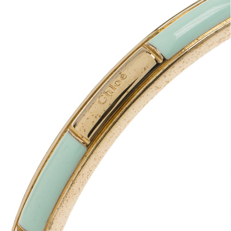 Pre Owned Chloe Turquoise Enameled Gold Tone Bangle 21cm
