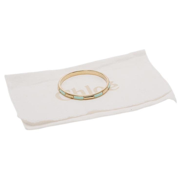 Pre Owned Chloe Turquoise Enameled Gold Tone Bangle 21cm