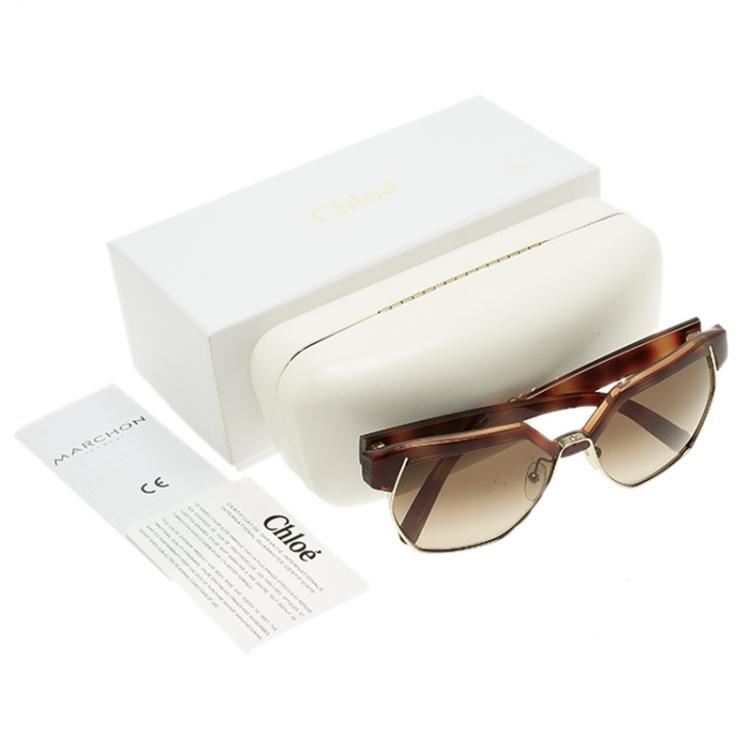 Pre Owned Chloe Brown CE665S Dafne Geometric Sunglasses