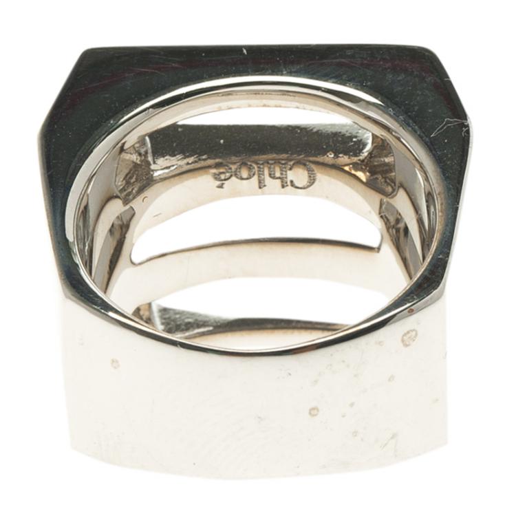 Pre Owned Chloe Bianca Silver Tone Ring Size 52
