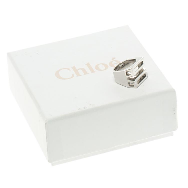 Pre Owned Chloe Bianca Silver Tone Ring Size 52