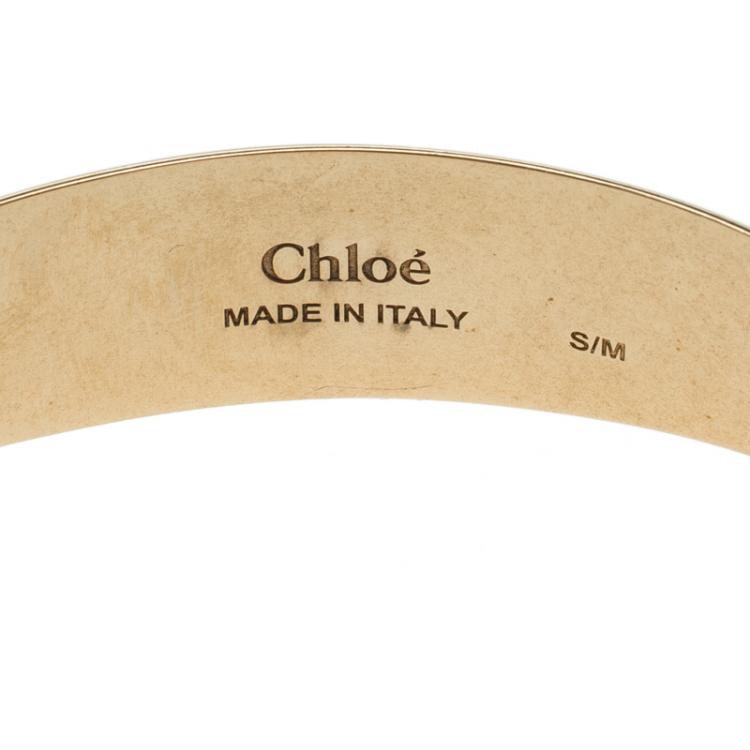 Pre Owned Chloe Janis Pastel Pink Fringe & Gold Tone Open Cuff Bracelet S