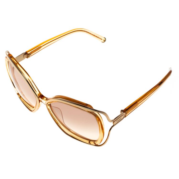 Pre Owned Chloe Gold/Pink CE625S Square Sunglasses